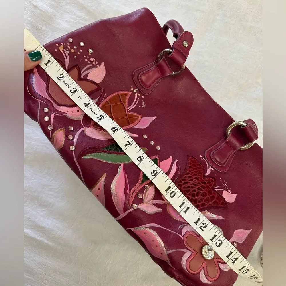 Gianfranco Sisti Floral Embellished Italian Leather Bag Purse Pocketbook
